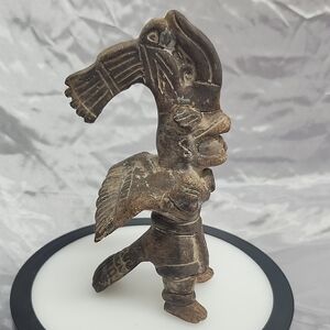 Primitive Hand Carved Clay Aztec god  Figurine Statue